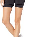 Amazon Brand - Core 10 Women's (XS-3X) Knit Waistband '2-in-1' Run Short with Built-in Compression Short