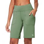 BALEAF Women's 10-inch Athletic High-Waisted Olive Green Running Shorts