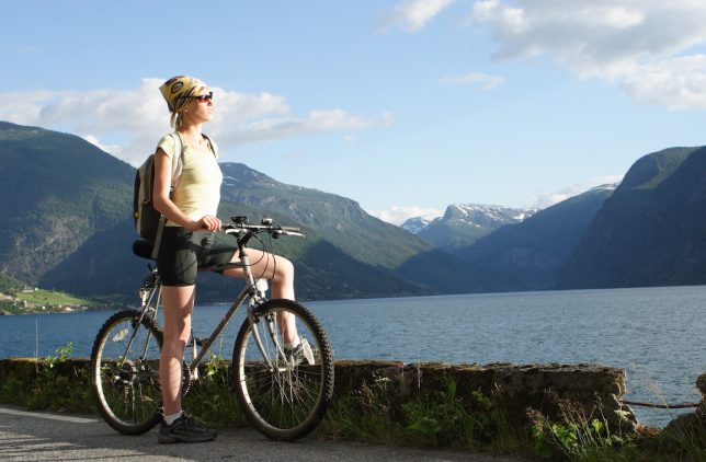 Woman in Bike Shorts Looking At Scenery