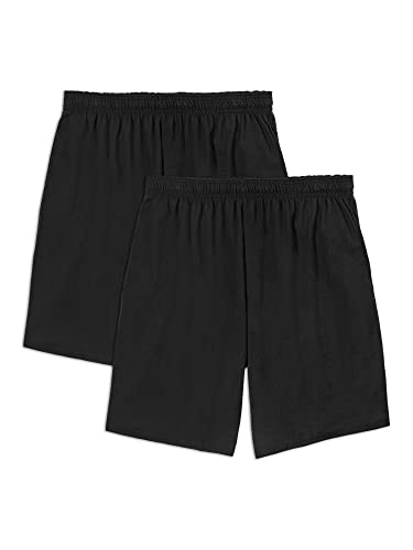Fruit of the Loom Men's Eversoft Cotton Shorts with Pockets (2 Pack, Black, Large)