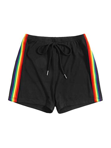 Romwe Women's Rainbow Striped Running Shorts