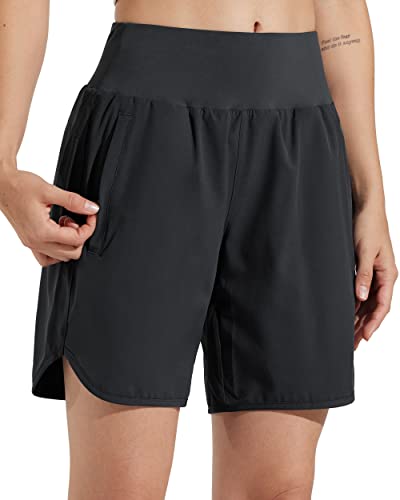 Libin Women's Long Athletic Shorts with Zipper Pockets