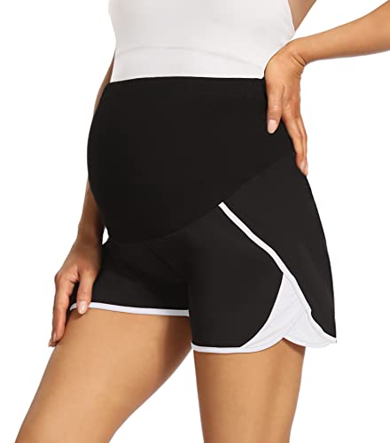 Foucome Maternity Workout Shorts with Mesh Panels
