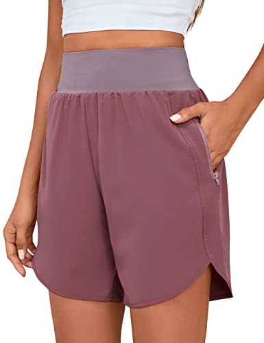 BMJL Womens Long High Waisted Athletic Shorts with Zipper Pockets