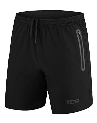 TCA Men's Elite Tech Running Shorts with Zip Pockets - Black Stealth, L