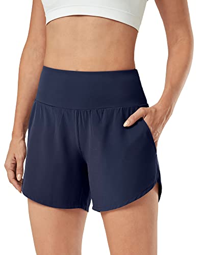 High Waist Running Gym Exercise Shorts with Pockets