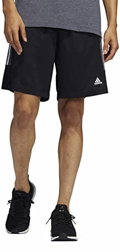 adidas 3 Stripe Shorts with Zipper Pockets (Black/Grey Six/White, Large)