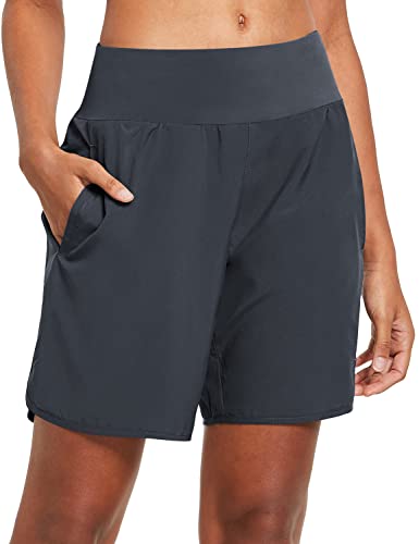 BALEAF Womens' Long Running Shorts with Back Zipper Pocket