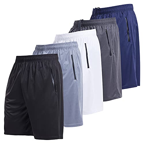 Performance Men's 5 Pack Athletic Running Shorts with Zippered Pockets