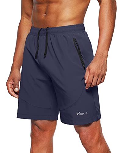 Pudolla Men's Lightweight Gym Athletic Shorts with Zipper Pockets