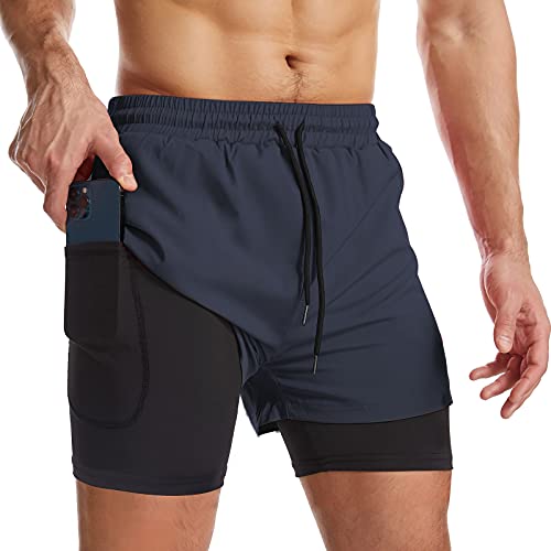 Surenow 2 in 1 Running Shorts with Zip Pockets
