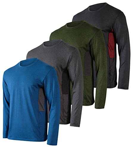 4 Pack:Mens Long Sleeve T-Shirt - Moisture-Wicking Workout Shirts