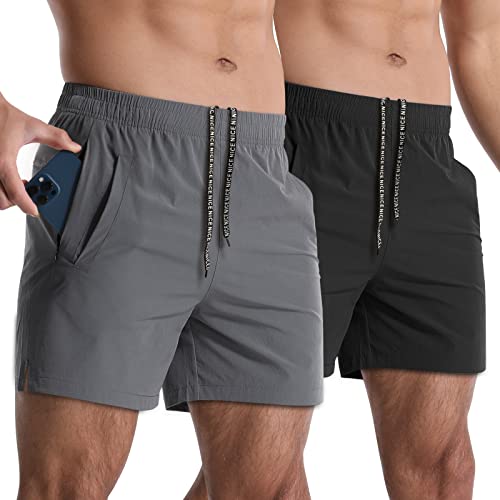 Lempue 2 Pack Men's Workout Shorts with Pockets