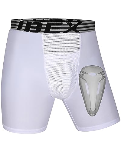 Youth Compression Shorts with Cup - White