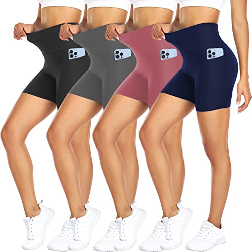 FULLSOFT Biker Shorts for Women - High Waist Compression Exercise Shorts with Pockets