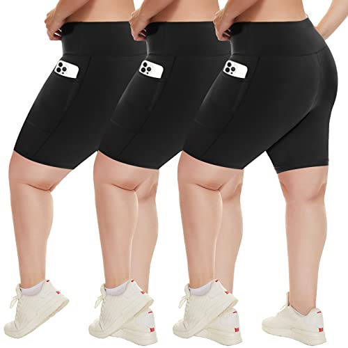 HLTPRO Women's Plus Size Biker Shorts with Pockets - High Waisted Spandex Athletic Shorts