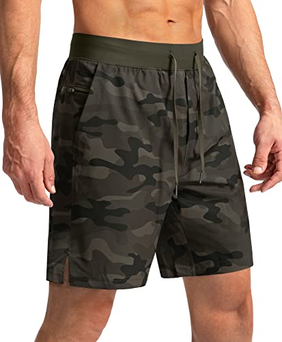Men's Camo Running Shorts with Zipper Pockets