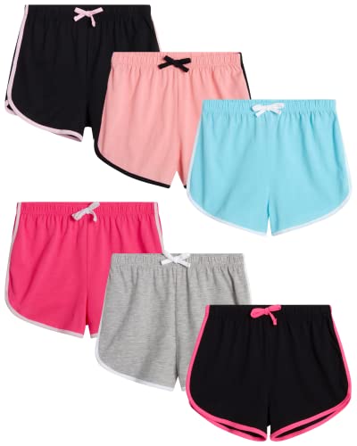 Girls' Active Shorts - 6 Pack Athletic Gym Dolphin Shorts