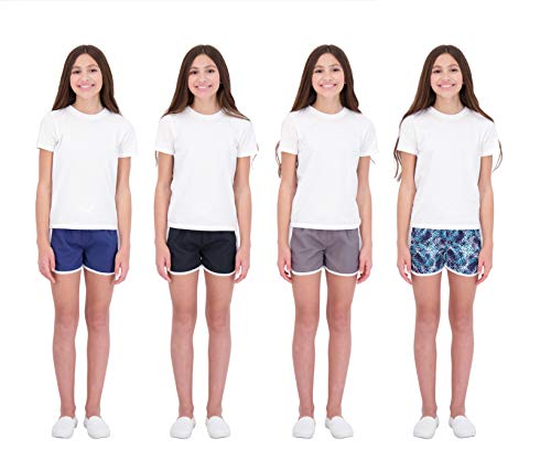Hind Girls 4-Pack Activewear Shorts (Black-Gray-Navy-Blue, 6X)