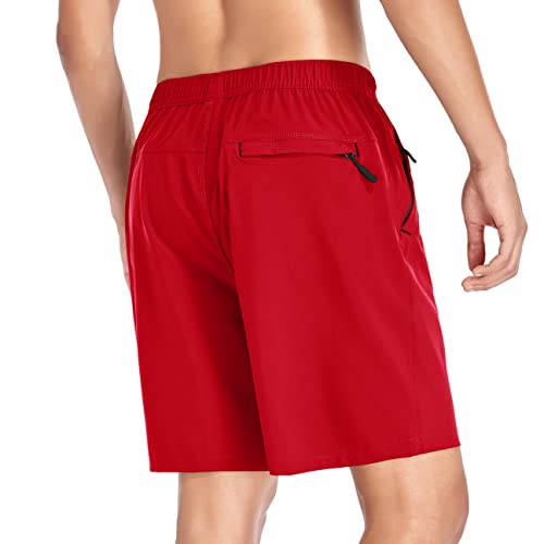Red Gym Shorts with Zipper Pockets