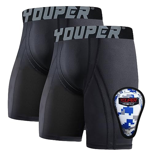 Youper Youth Boys Compression Shorts with Protective Cup