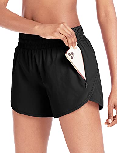 BALEAF Women's 4" Running Shorts with Zipper Pockets - Black Medium