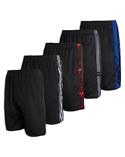 Youth Knit Mesh Active Athletic Performance Shorts - 5 Pack