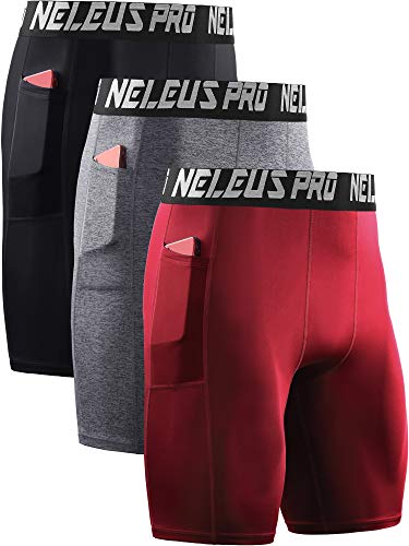 NELEUS Men's 3 Pack Compression Shorts with Pockets