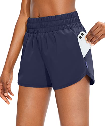 SANTINY Women's Running Shorts with Zip Pockets