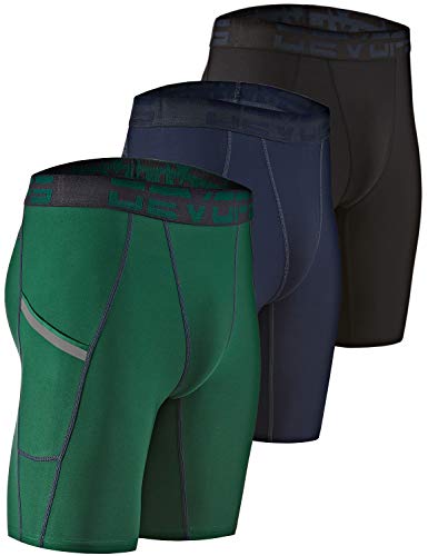 DEVOPS Men's Compression Shorts with Pocket (3 Pack) - Large