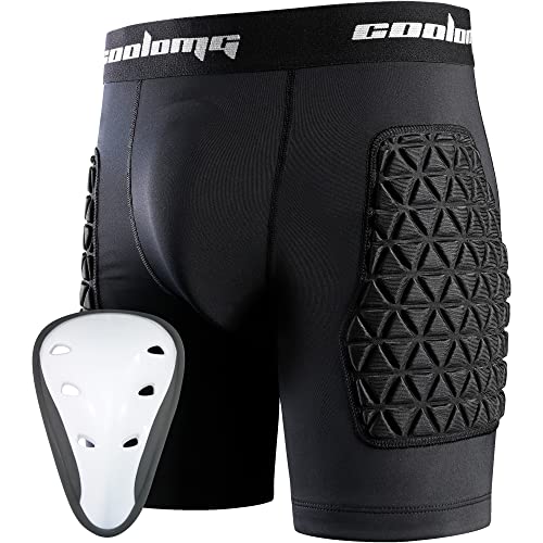 COOLOMG Youth Padded Sliding Shorts with Protective Cup