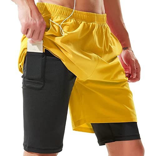 2 in 1 Running Shorts for Men with Phone Pockets