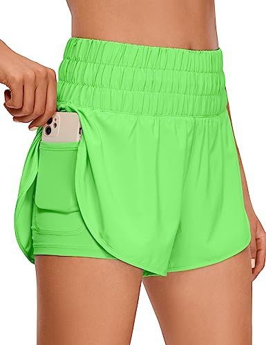 CRZ YOGA 2 in 1 High Waisted Running Shorts - Neon Apple Green Small