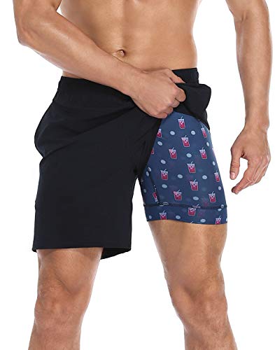 LRD Men's Athletic Workout Shorts with Compression Liner