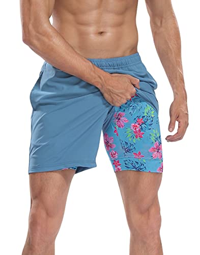Gettin' Tropical LRD Mens Athletic Workout Shorts with Compression Liner