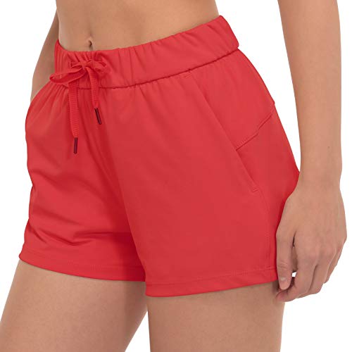 Red High Waisted Women's Jogger Shorts