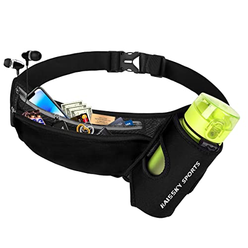 Sports Running Belt with Water Bottle Holder and Zippered Pockets