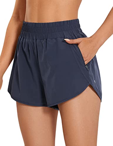 CRZ YOGA Women's High Waisted Running Shorts - Quick Dry Athletic Gym Workout Shorts