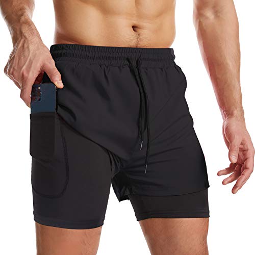 Surenow Men's 2 in 1 Quick Dry Athletic Running Shorts with Pockets