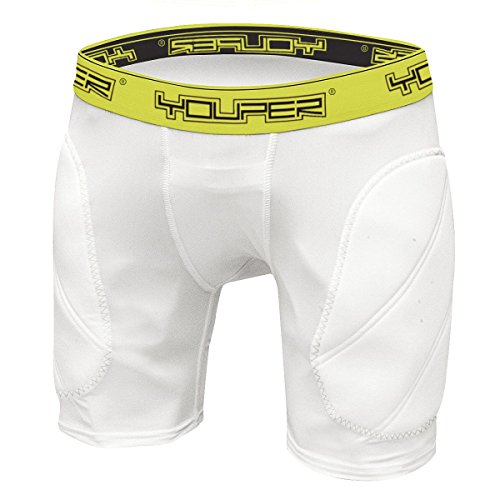 Youper Boys Padded Sliding Shorts with Cup Pocket (White Yellow, Small)