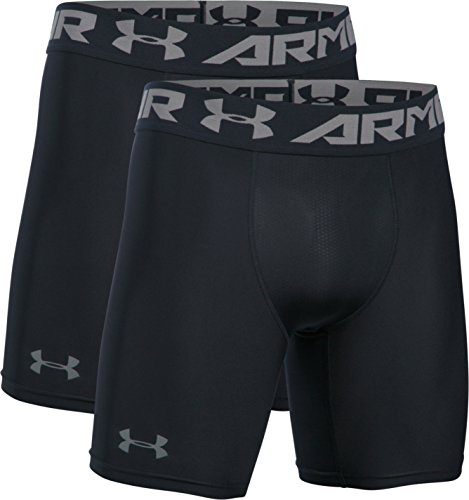 UA Men's HeatGear Sonic Compression Shorts, Black, Large, 2-Pack