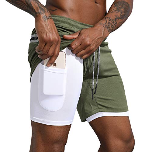 Leidowei Men's Two in One Athletic Shorts with Pockets