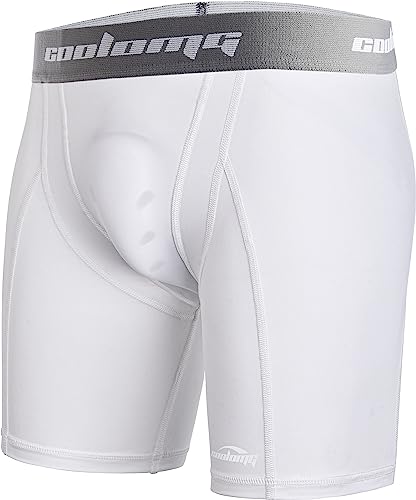 COOLOMG Youth Compression Shorts with Cup Pocket