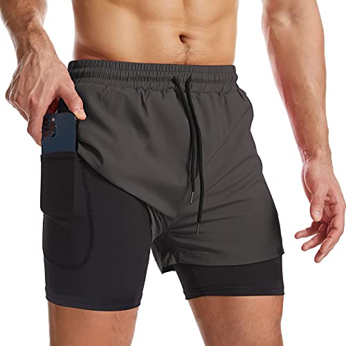 Surenow Men's Quick Dry 2-in-1 Running Shorts