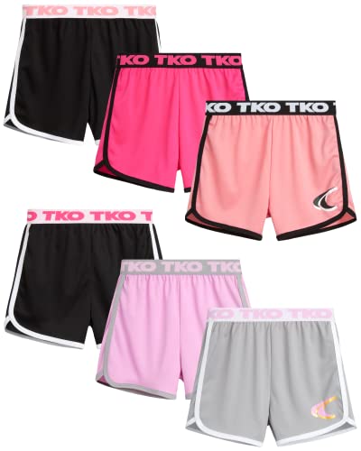 TKO Girls’ Active Shorts - 6 Pack Performance Dry Fit Running Shorts
