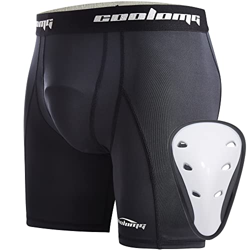 COOLOMG Youth Compression Sliding Shorts with Protective Cup