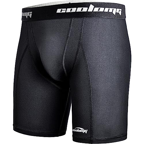 COOLOMG Youth Boys Compression Shorts with Cup Pocket
