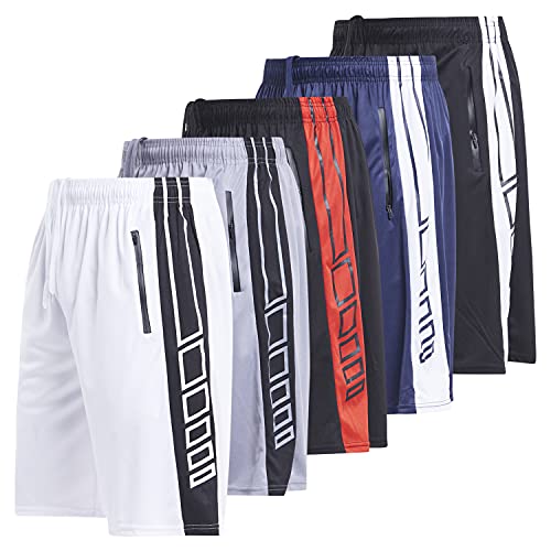 Men's 5 Pack Athletic Running Shorts with Zippered Pockets