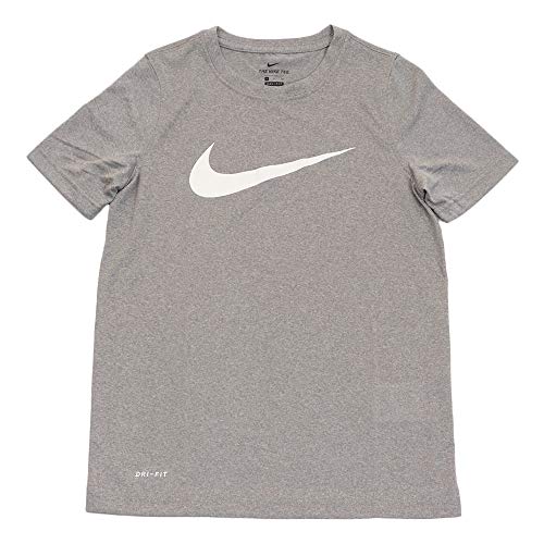 Nike Boy's Dri Fit Swoosh T Shirt, Dark Grey Heather/White