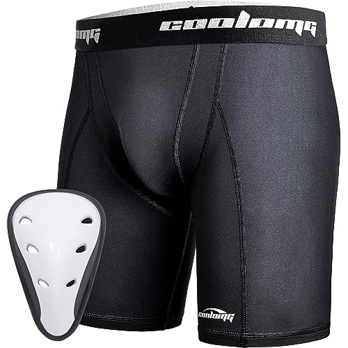 COOLOMG Men Sliding Shorts with Cup - Black
